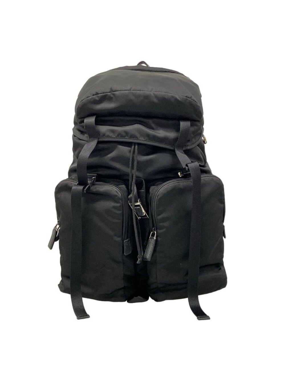 Prada Backpack Black Tessuto Triangle Logo Leather